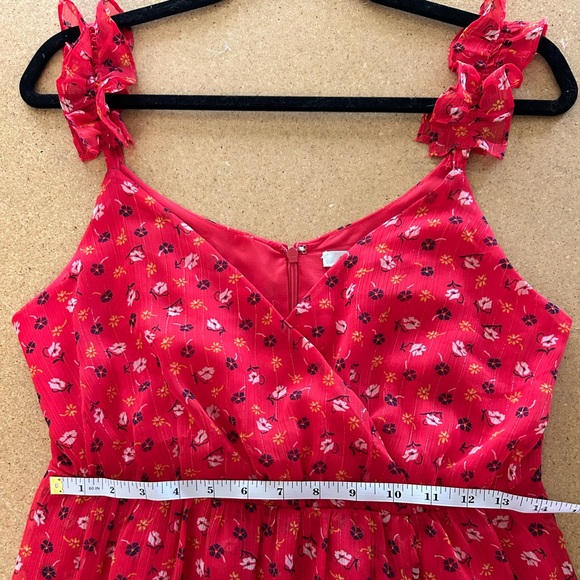 Madewell Red Floral Faux Wrap Dress With Ruffle Straps - Picture 6 of 7